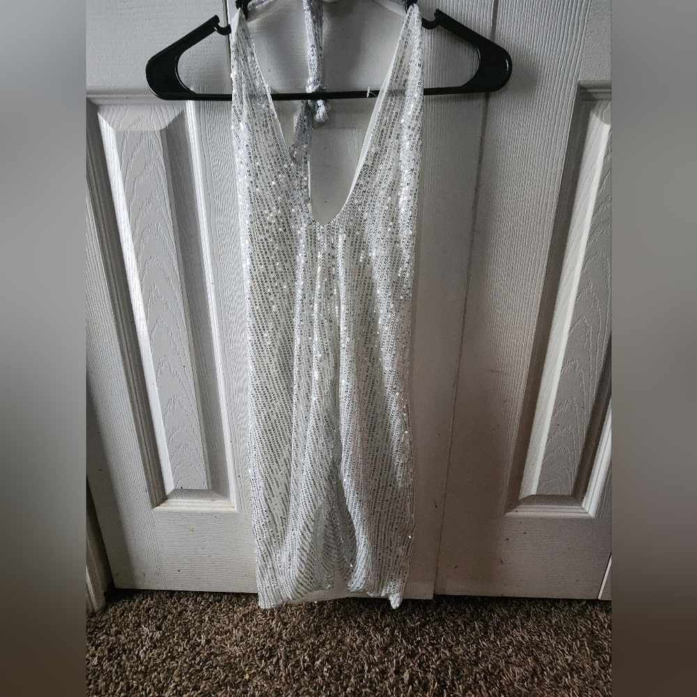 Silver Sequin Sleeveless Dress